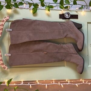 Women's MIA Knee High Suede Taupe Round Toe 3" Heel Boot 10